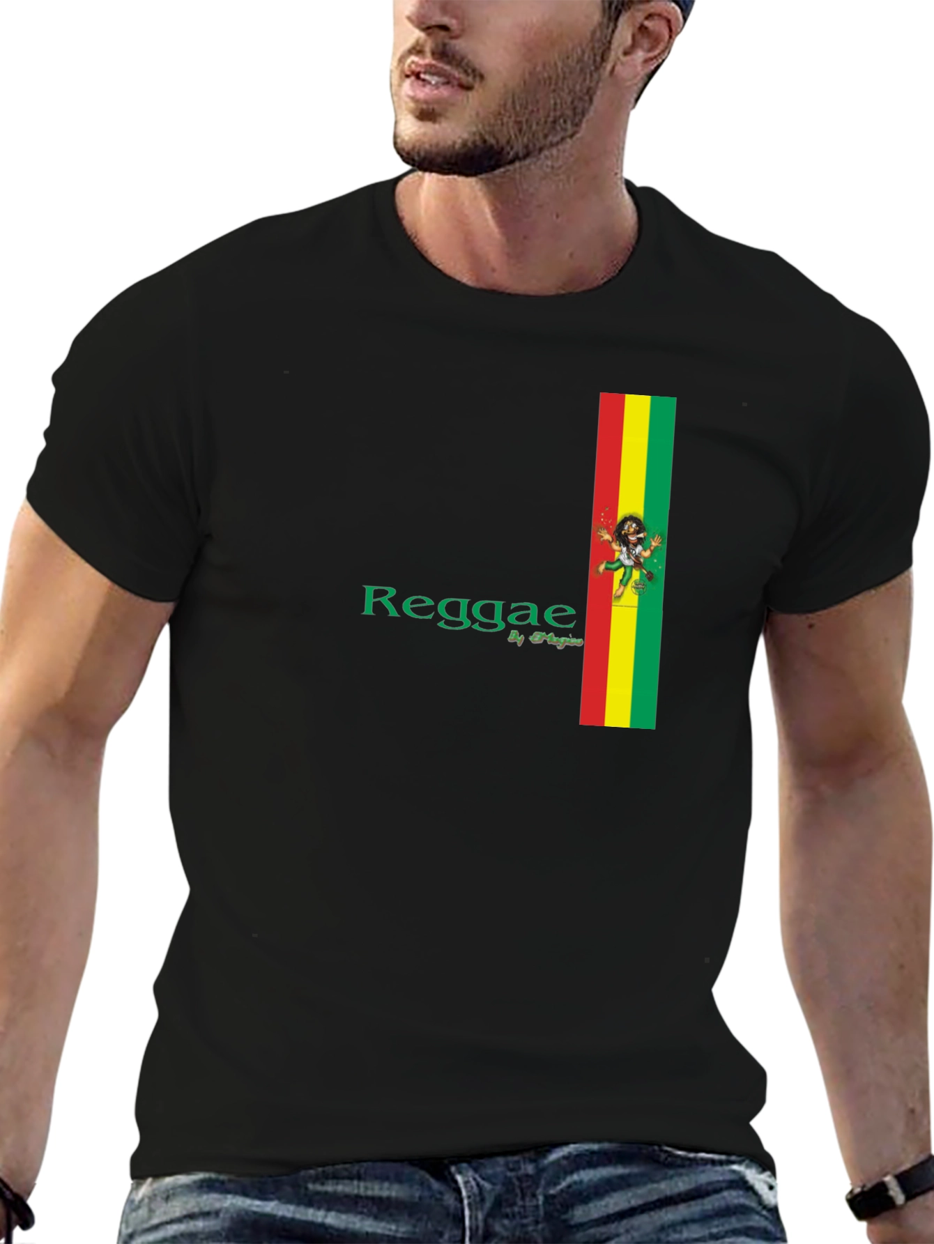 Reggae Black T-Shirt with Stripe