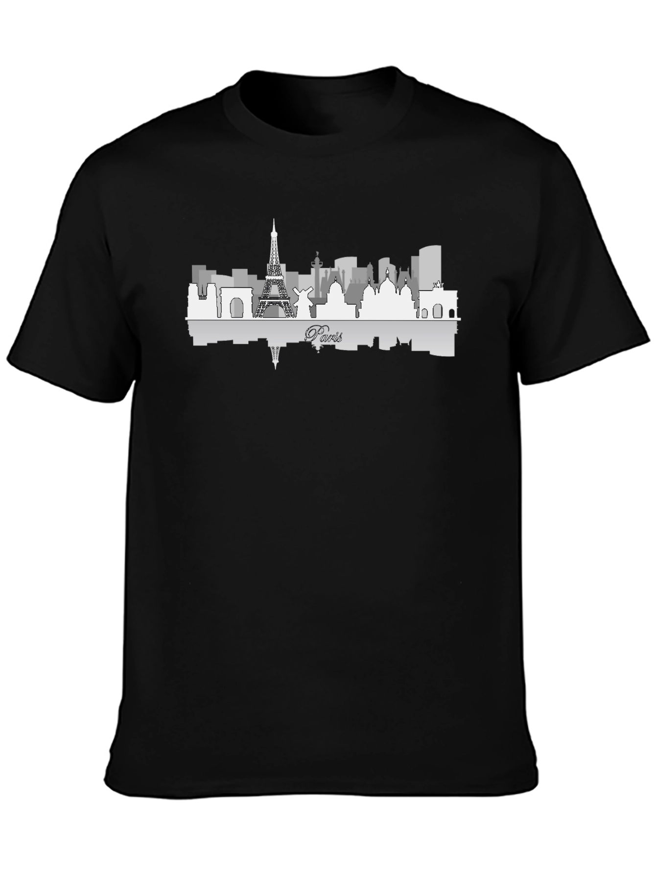 Paris Skyline Graphic Tee - Black Cotton Blend T-Shirt