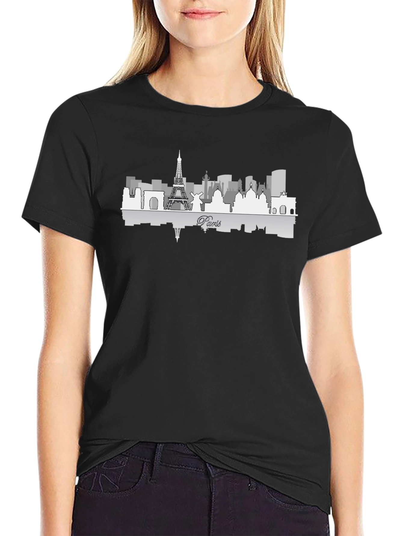 Paris Skyline Graphic Tee - Black Cotton Blend T-Shirt