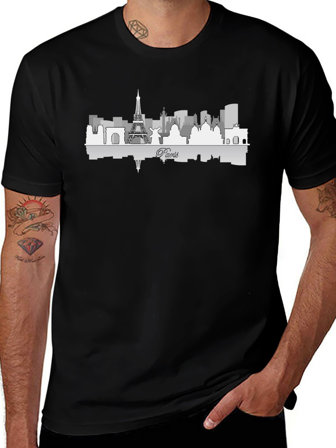 Paris Skyline Graphic Tee - Black Cotton Blend T-Shirt