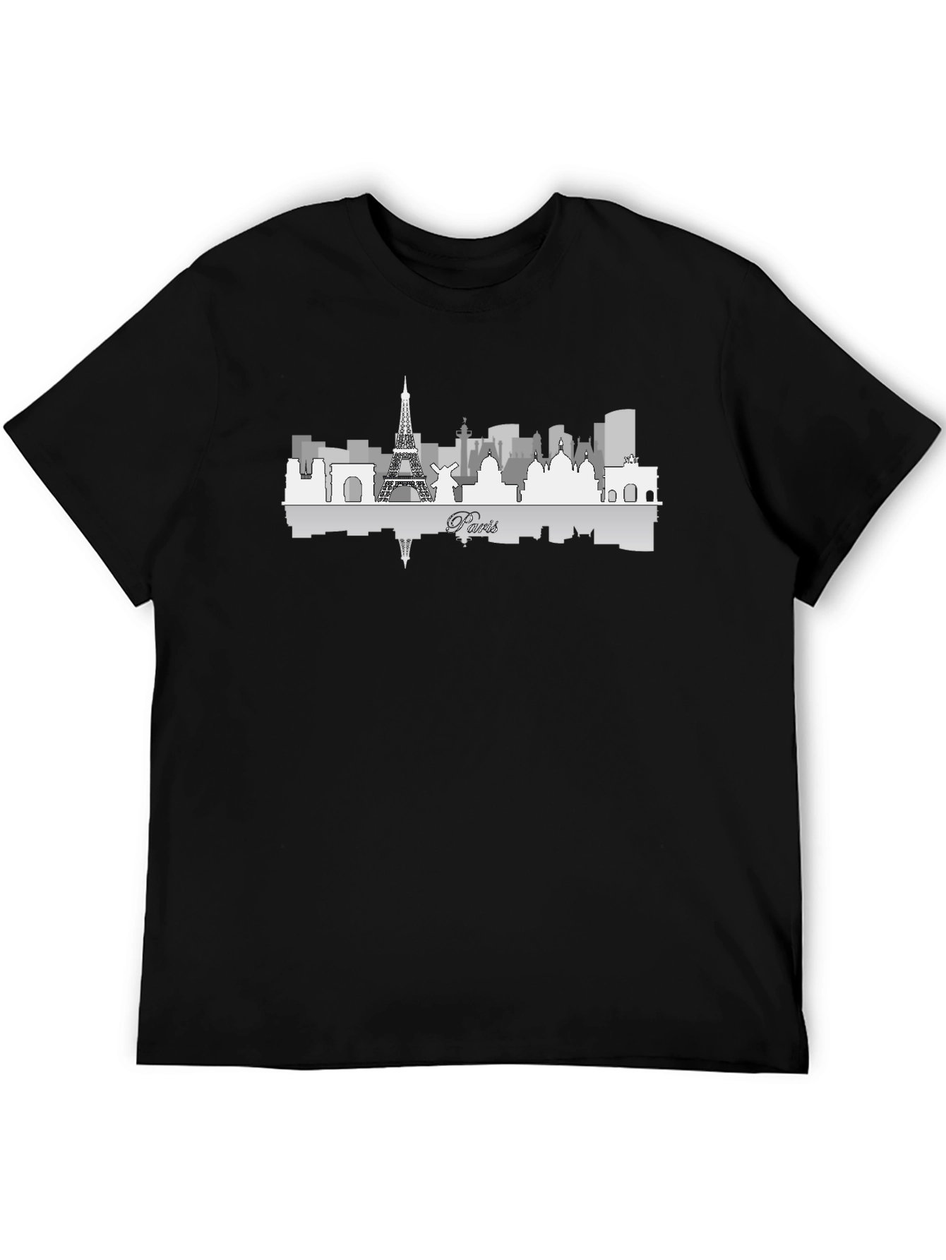 Paris Skyline Graphic Tee - Black Cotton Blend T-Shirt