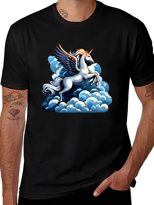 Unicorn Pegasus in Clouds Graphic Tee - Black