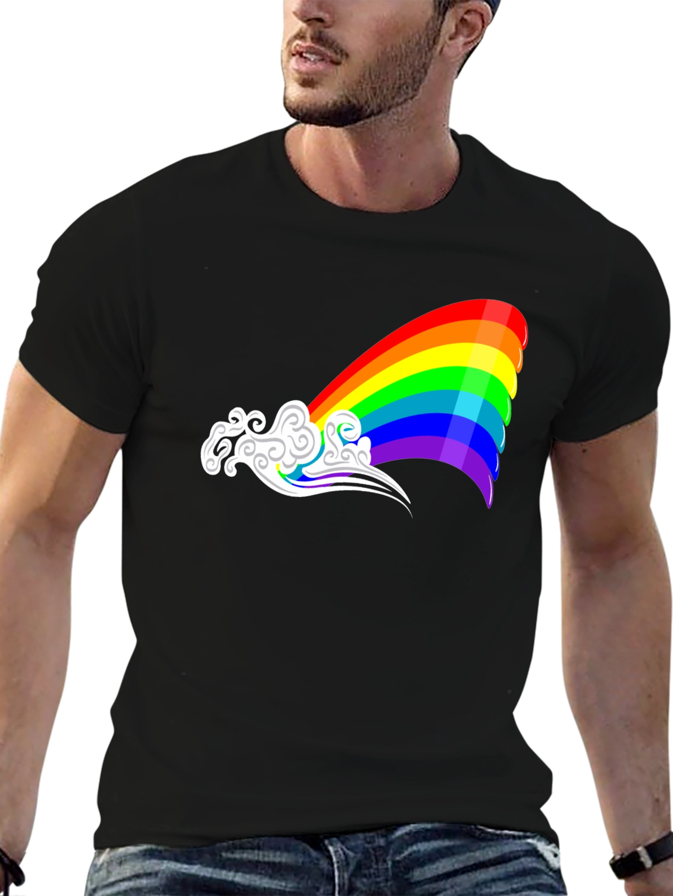 Rainbow Cloud Graphic Tee - Black Casual Shirt