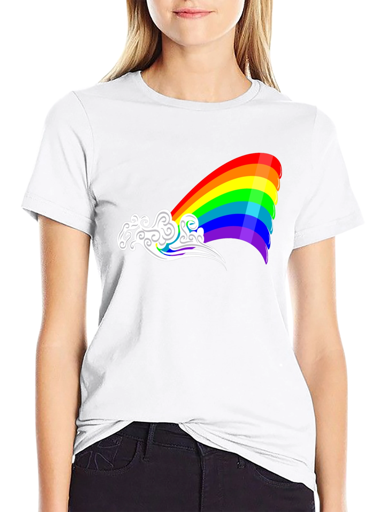 Rainbow Cloud Graphic Tee - Black Casual Shirt
