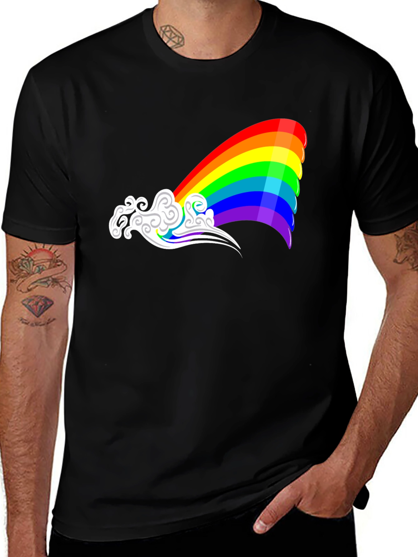 Rainbow Cloud Graphic Tee - Black Casual Shirt