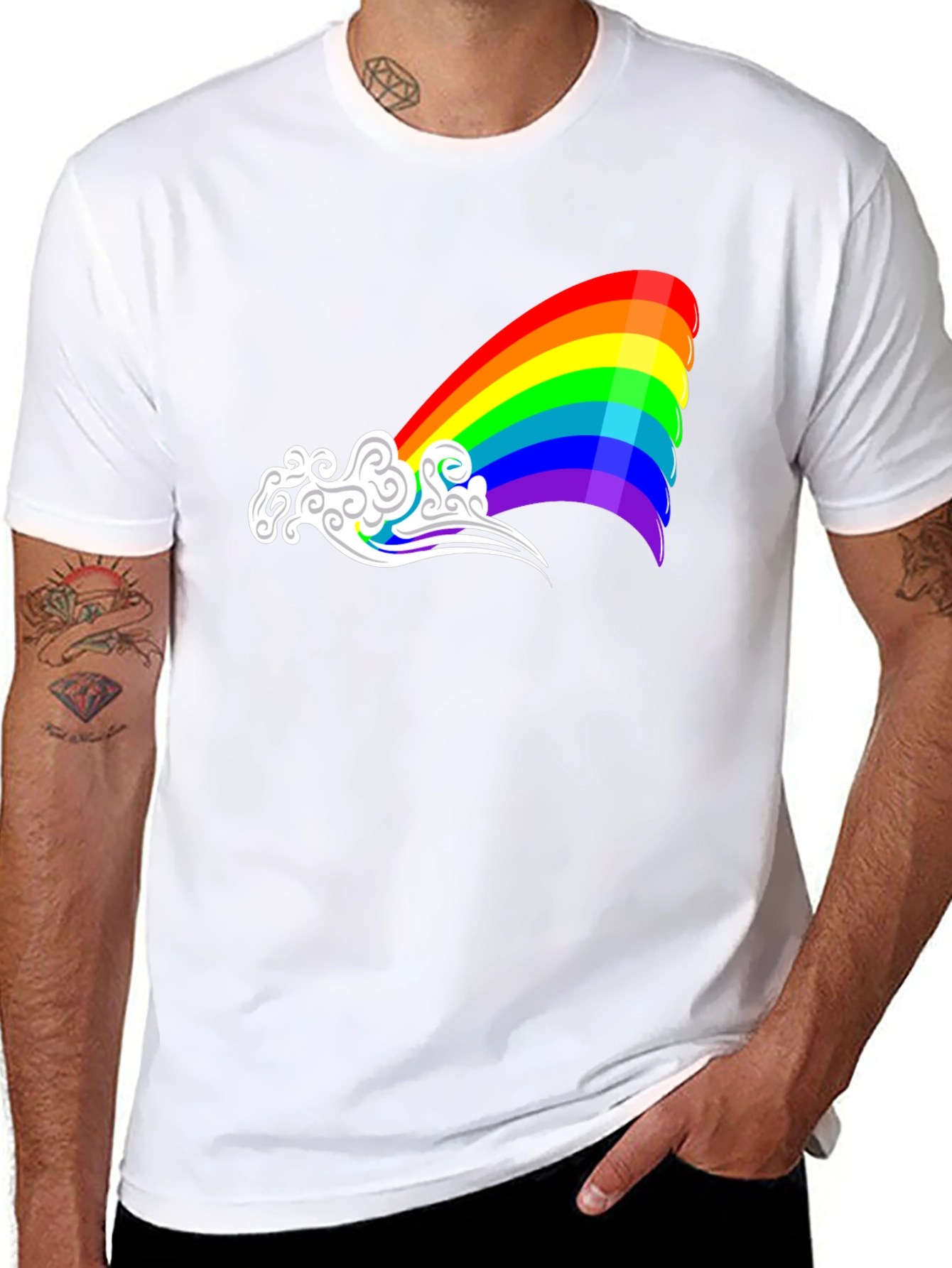 Rainbow Cloud Graphic Tee - Black Casual Shirt