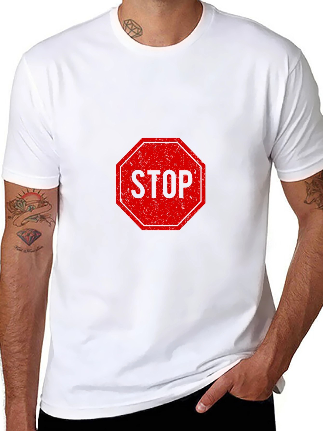 Stop Sign Graphic Tee - Black Short Sleeve