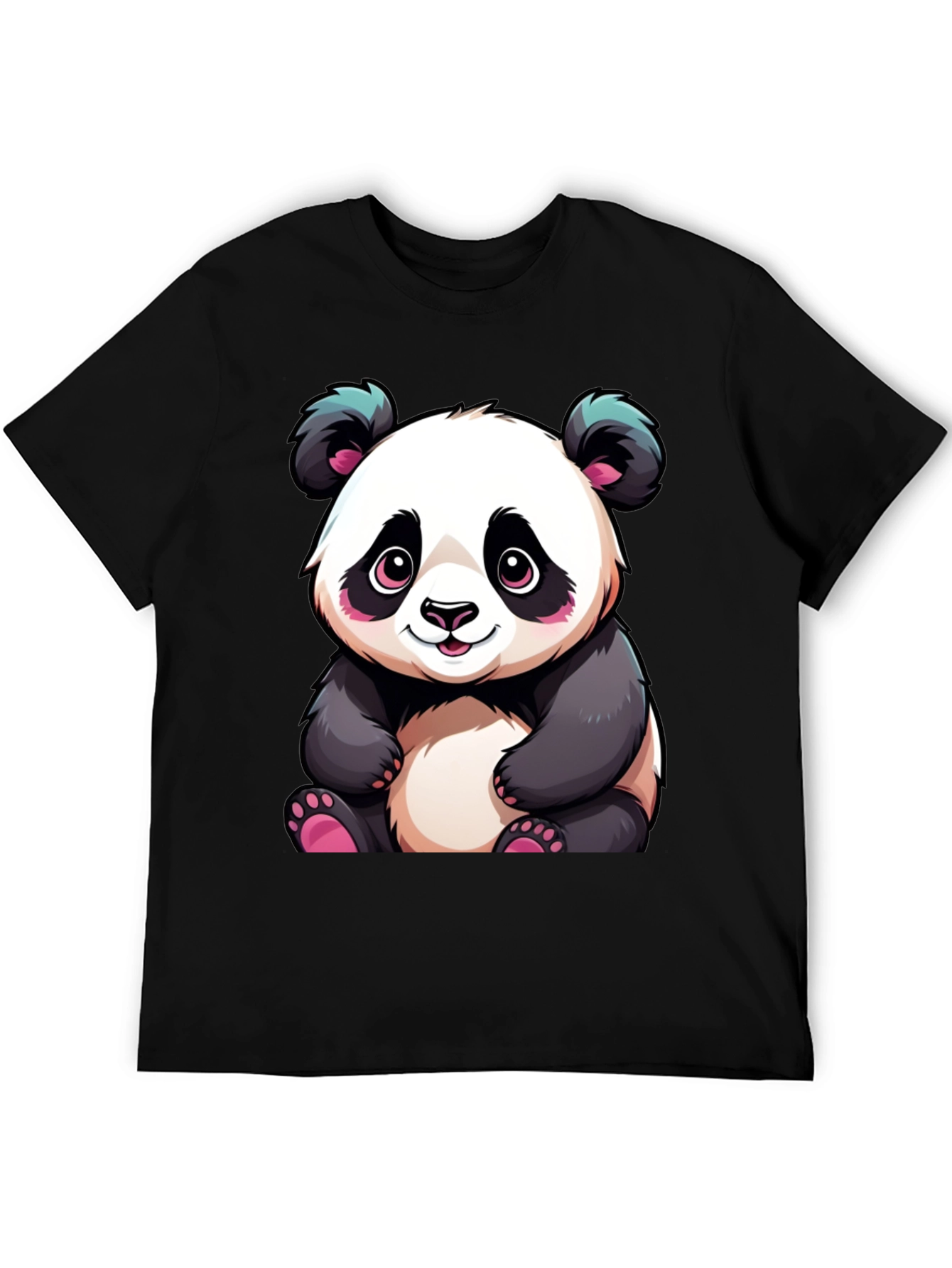Cute Cartoon Panda Black T-Shirt