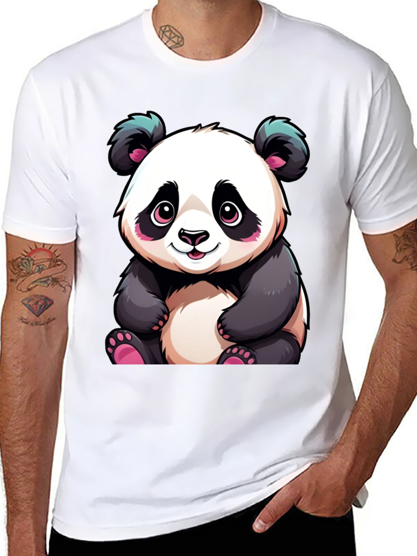 Cute Cartoon Panda Black T-Shirt