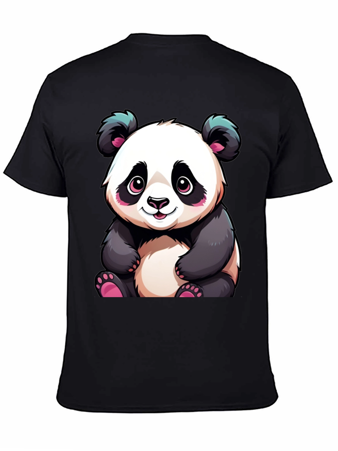 Cute Cartoon Panda Black T-Shirt