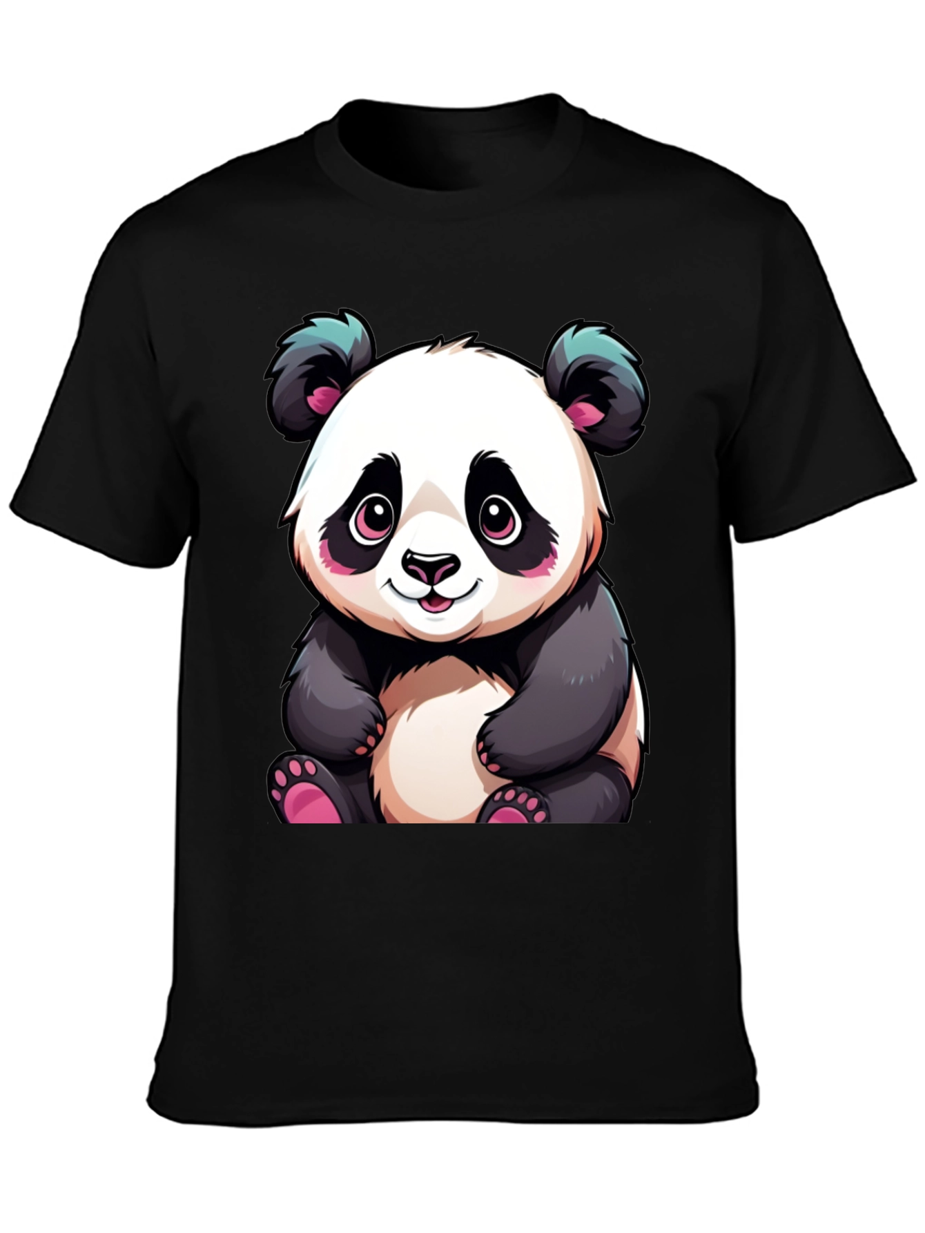 Cute Cartoon Panda Black T-Shirt