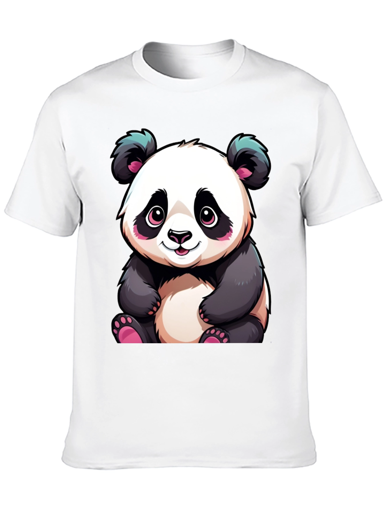 Cute Cartoon Panda Black T-Shirt