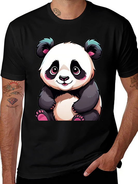 Cute Cartoon Panda Black T-Shirt
