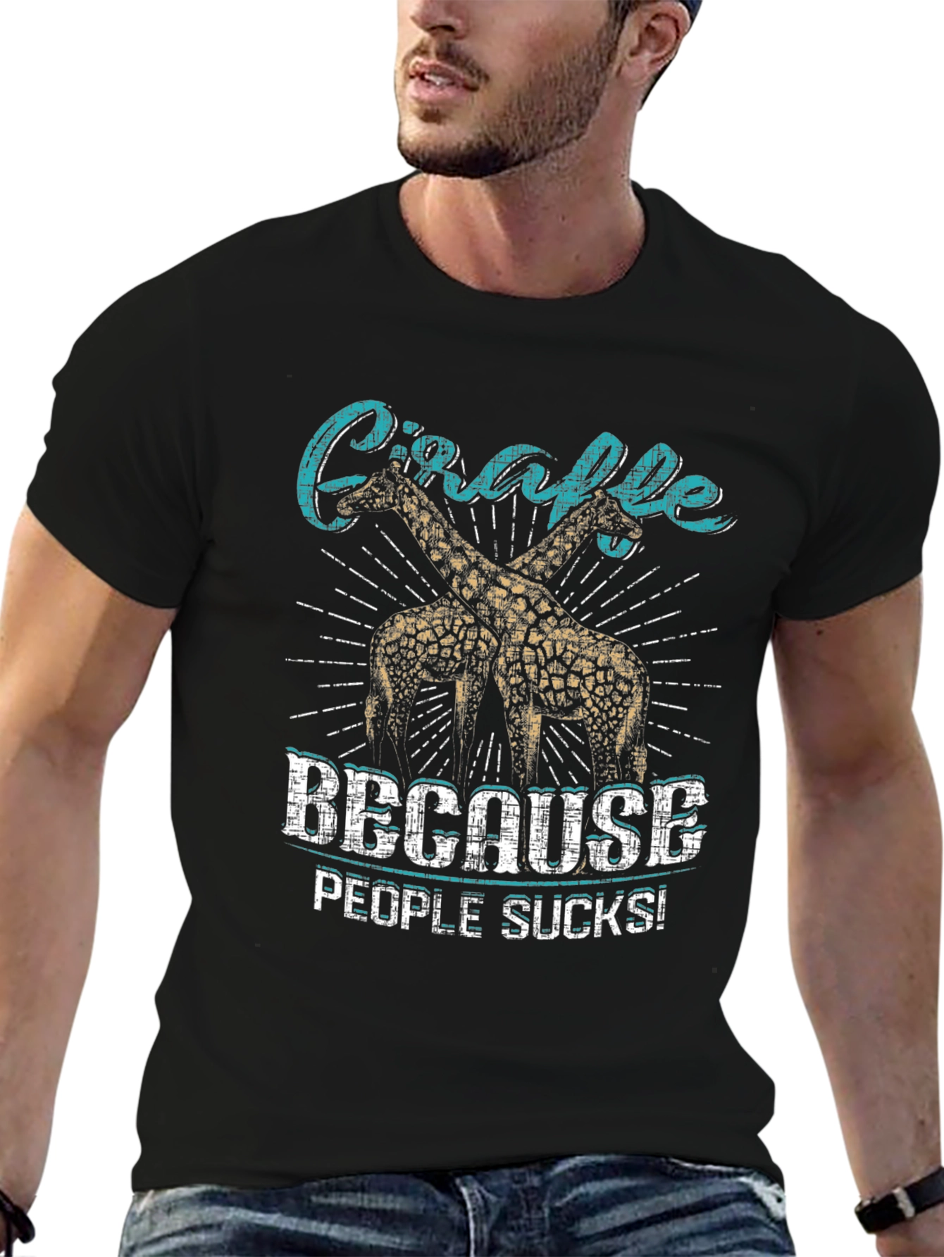Giraffe Because People Suck Black Graphic T-Shirt