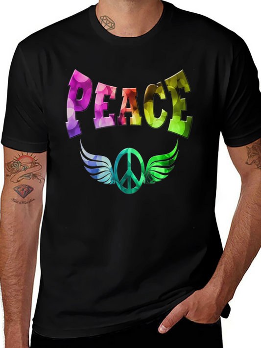 Peace Sign Wings Graphic T-Shirt - Colorful Design