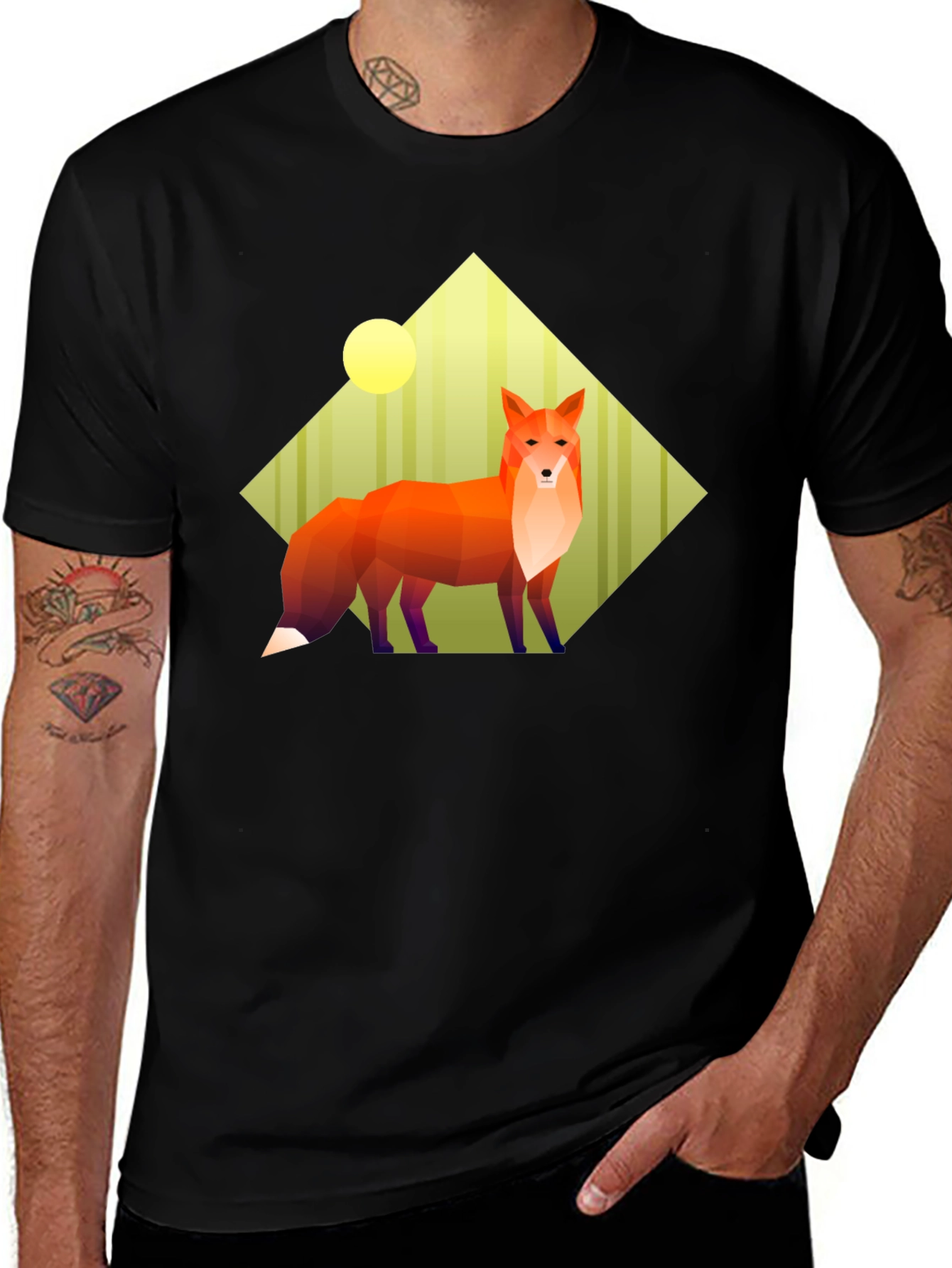 Geometric Fox Graphic Tee - Unisex Black T-Shirt