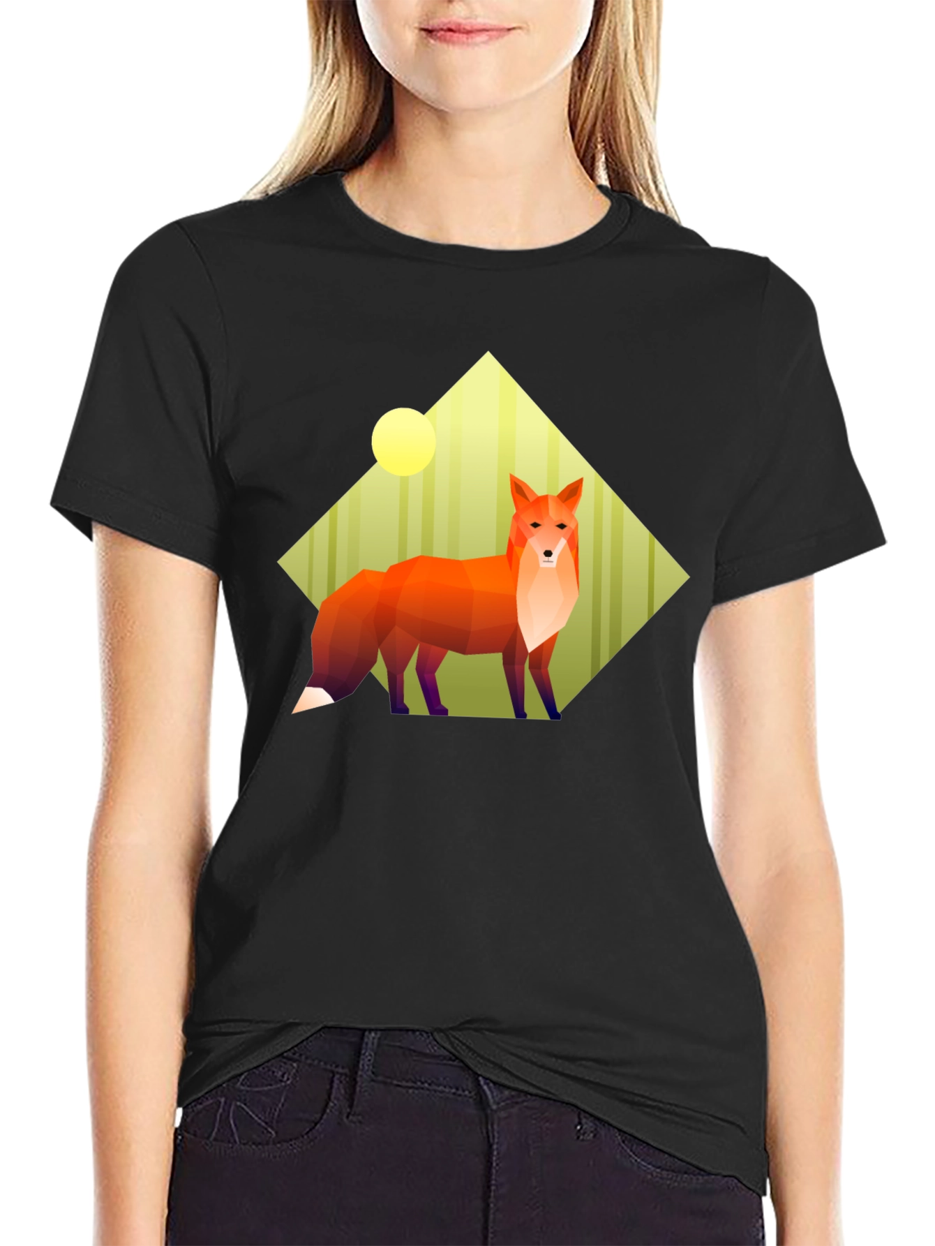 Geometric Fox Graphic Tee - Unisex Black T-Shirt