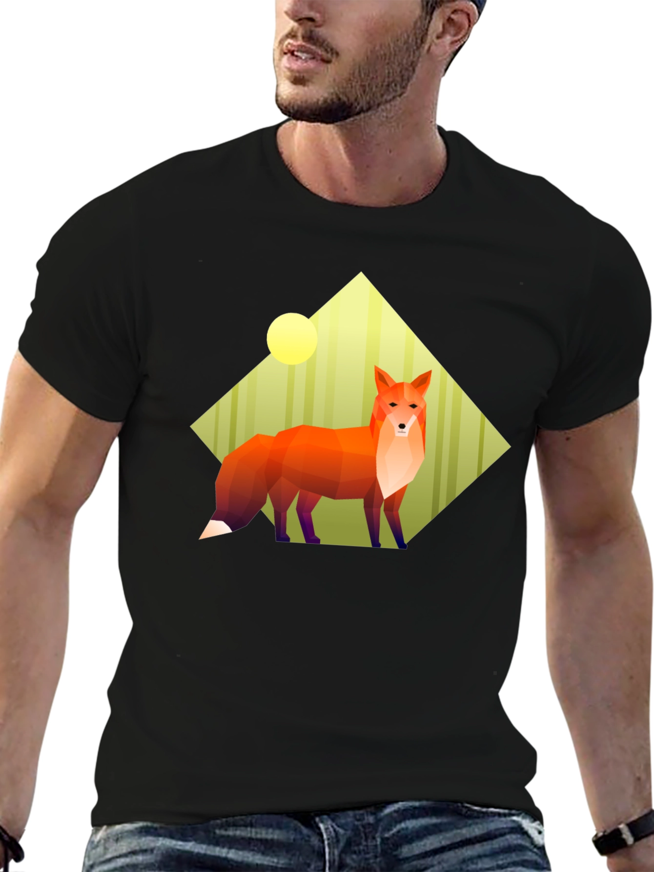 Geometric Fox Graphic Tee - Unisex Black T-Shirt
