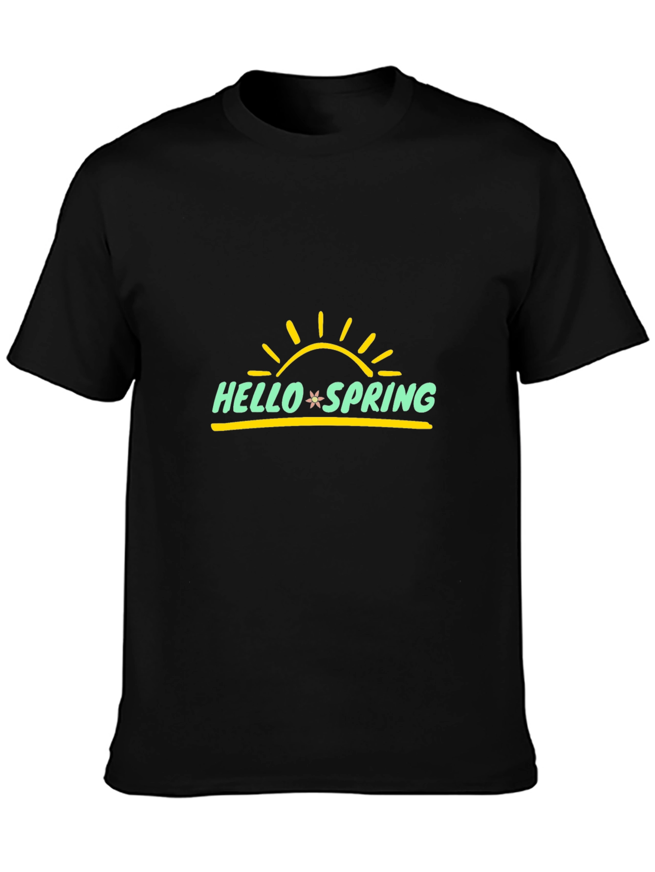 Hello Spring Graphic Tee - Black Cotton T-Shirt