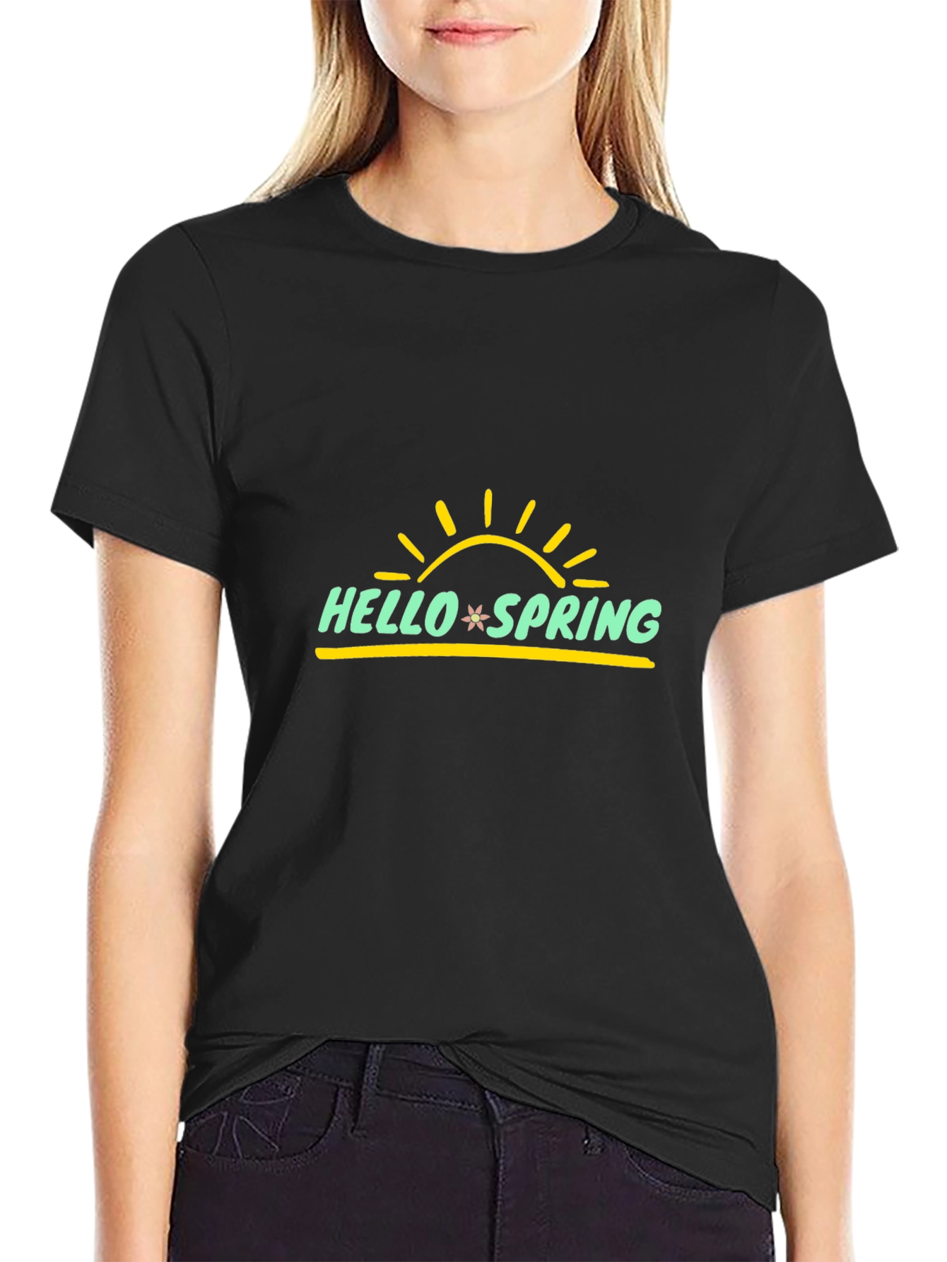Hello Spring Graphic Tee - Black Cotton T-Shirt