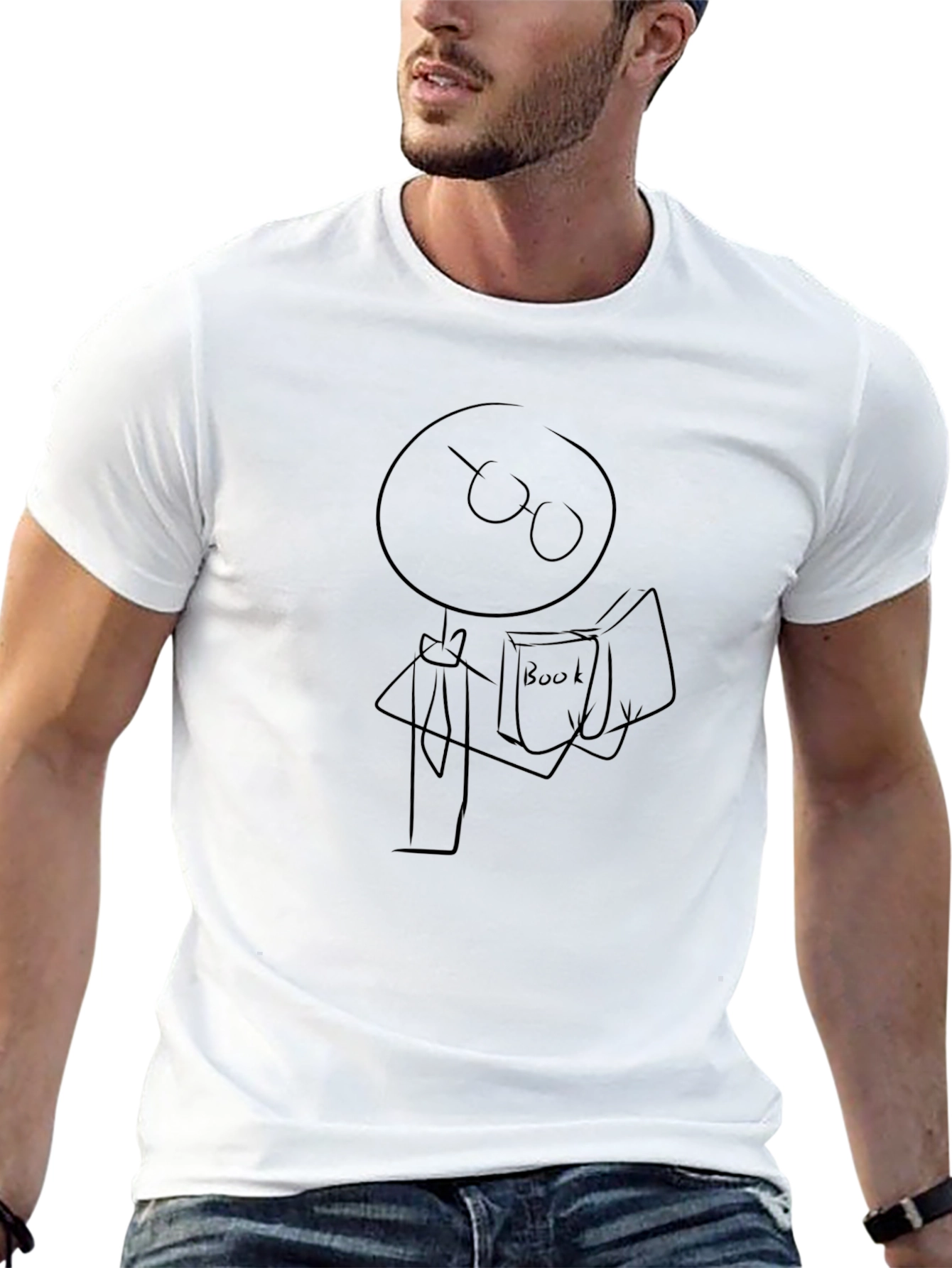 Stick Figure Bookworm Graphic Tee - Black