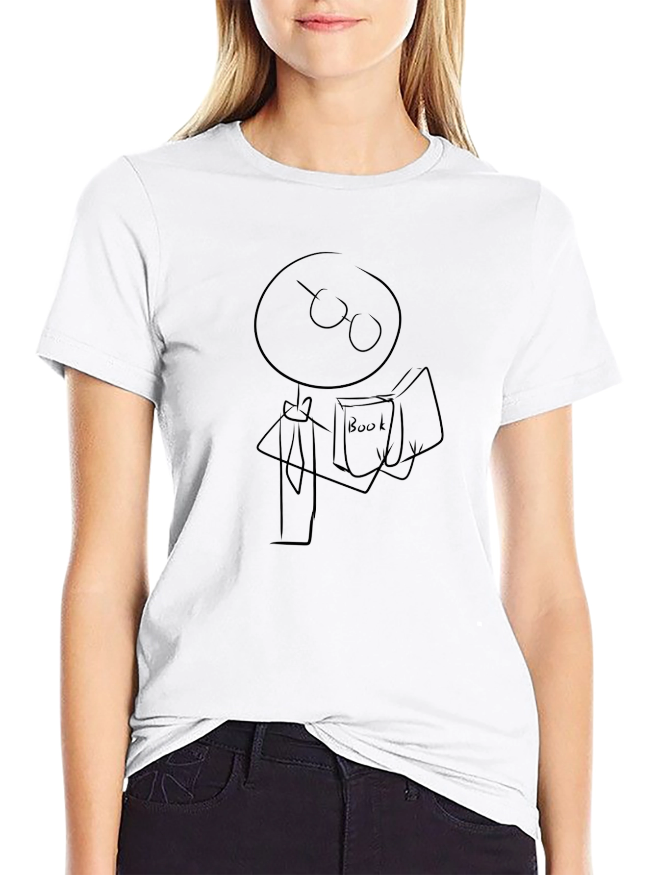 Stick Figure Bookworm Graphic Tee - Black
