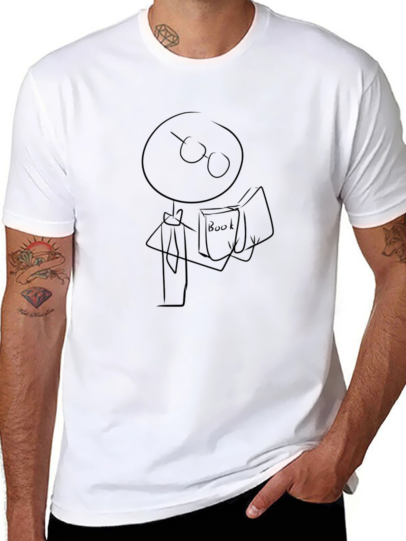 Stick Figure Bookworm Graphic Tee - Black