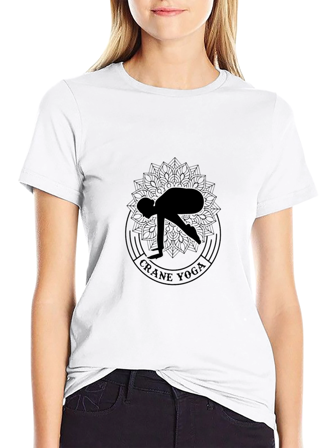 Crane Yoga Black T-Shirt - Meditative Style
