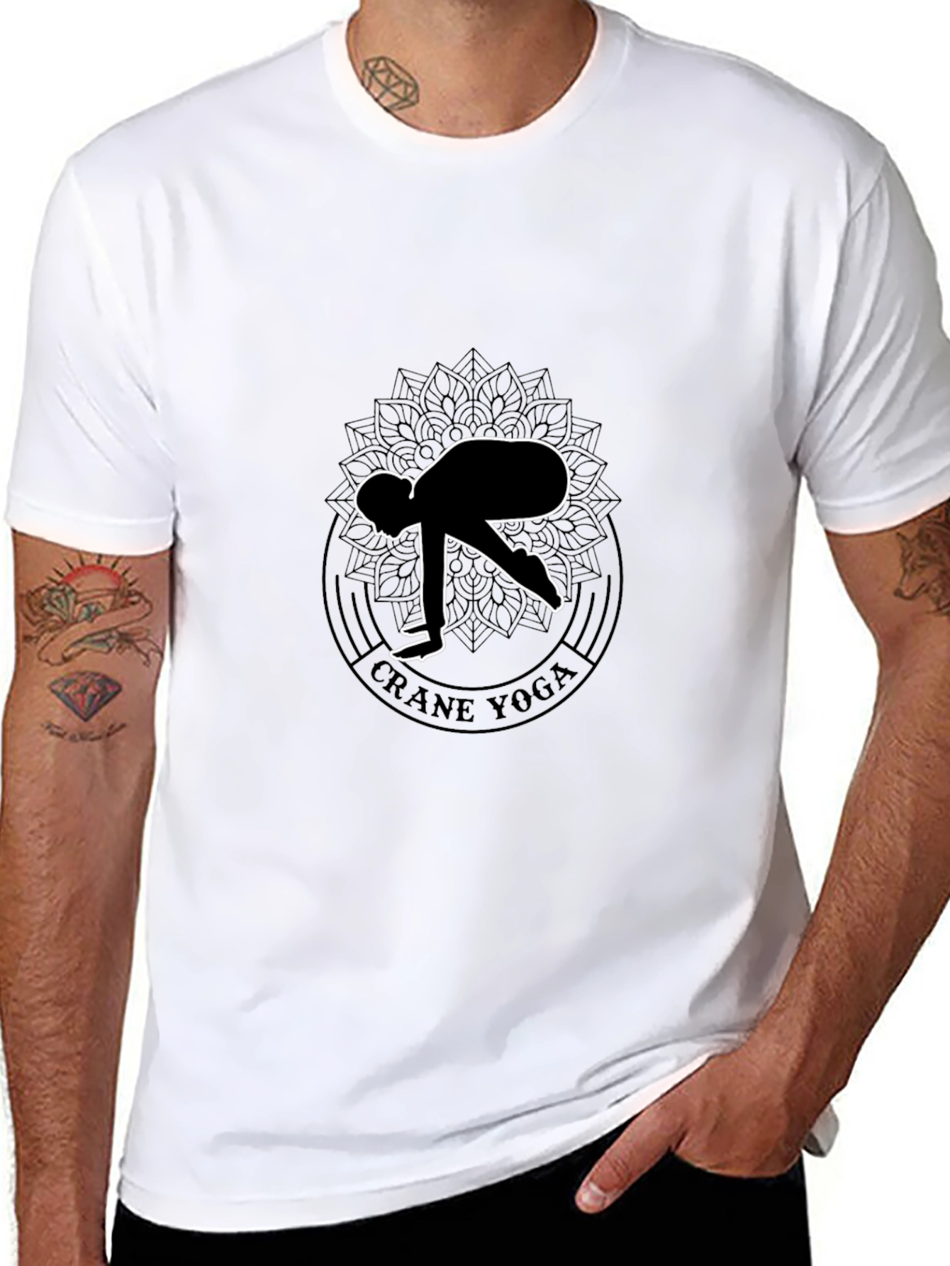 Crane Yoga Black T-Shirt - Meditative Style
