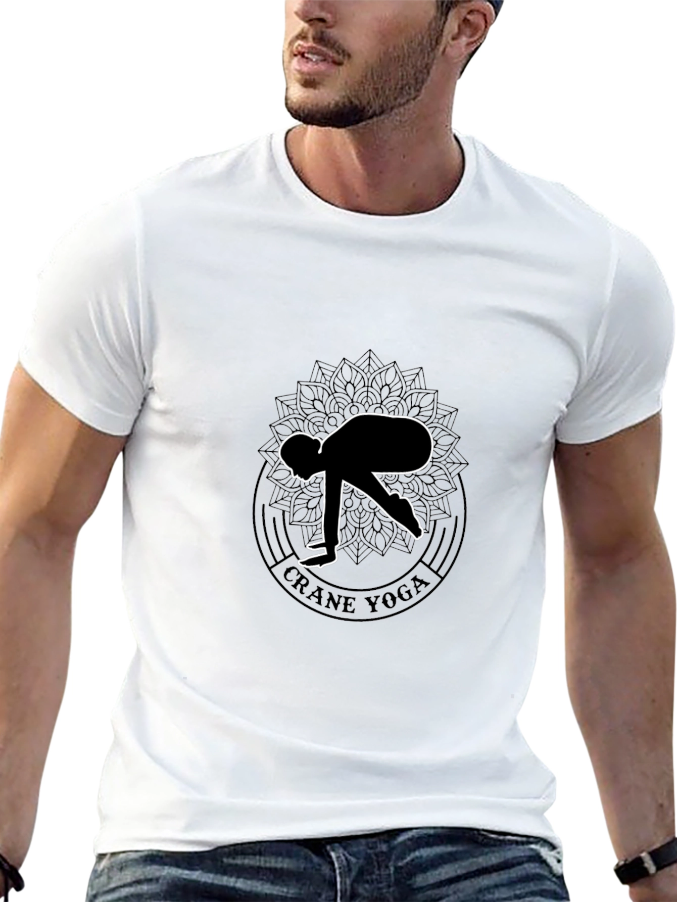 Crane Yoga Black T-Shirt - Meditative Style