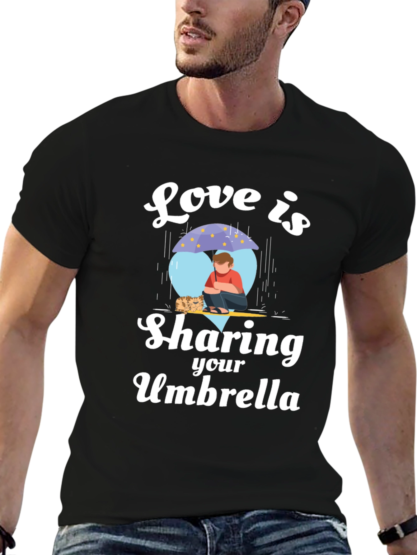 Love is Sharing Your Umbrella Black T-Shirt