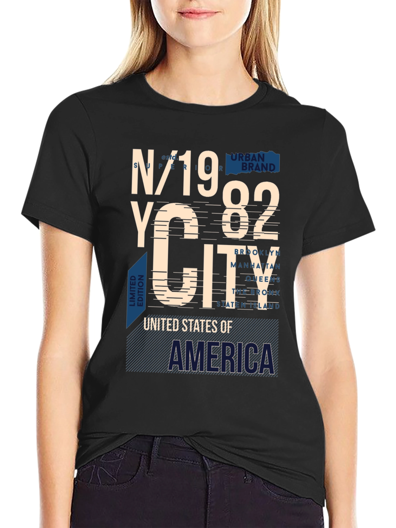 NYC 1982 Graphic Print Crew Neck T-Shirt