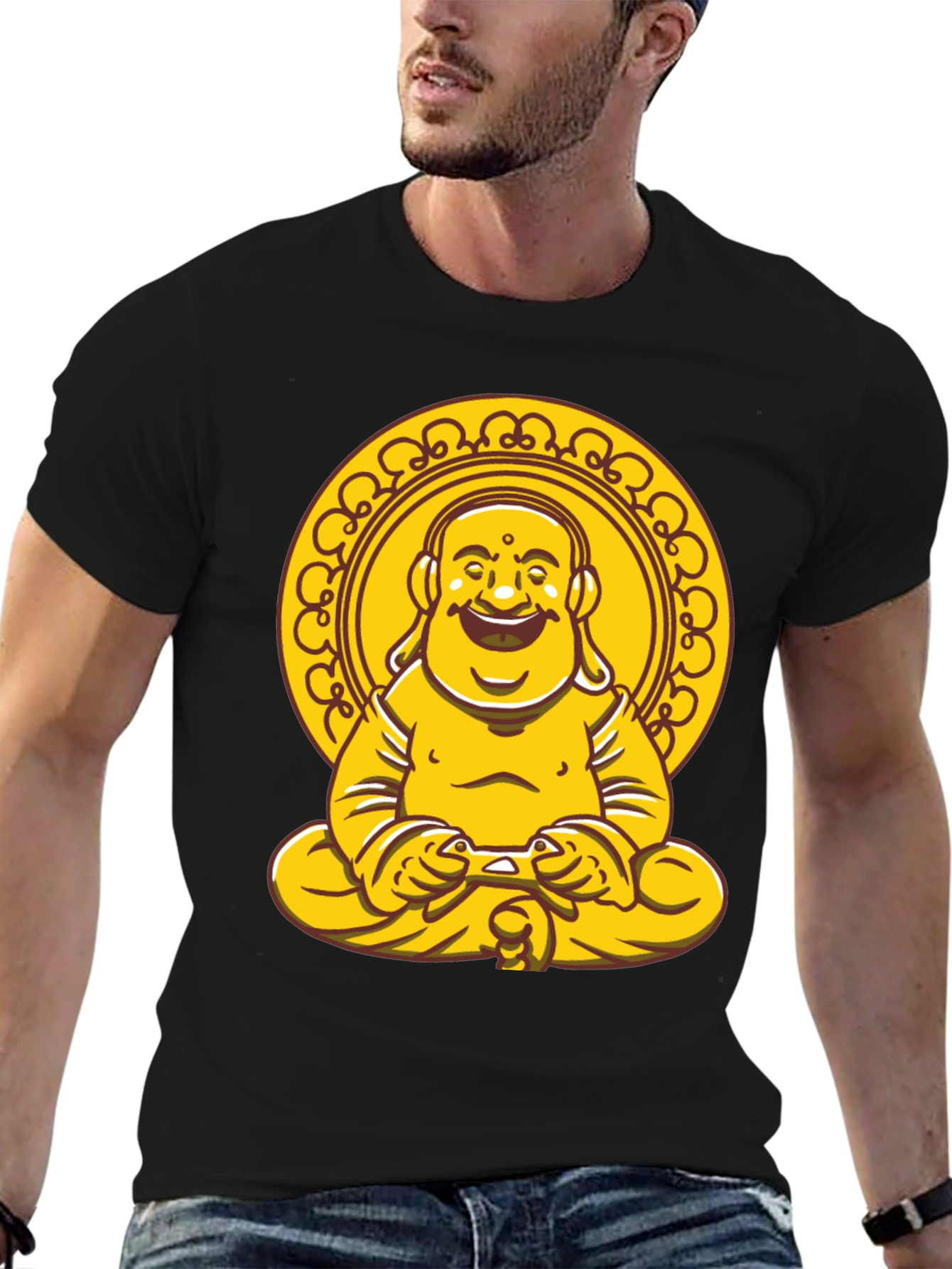 Laughing Buddha Graphic Tee - Black Cotton Blend