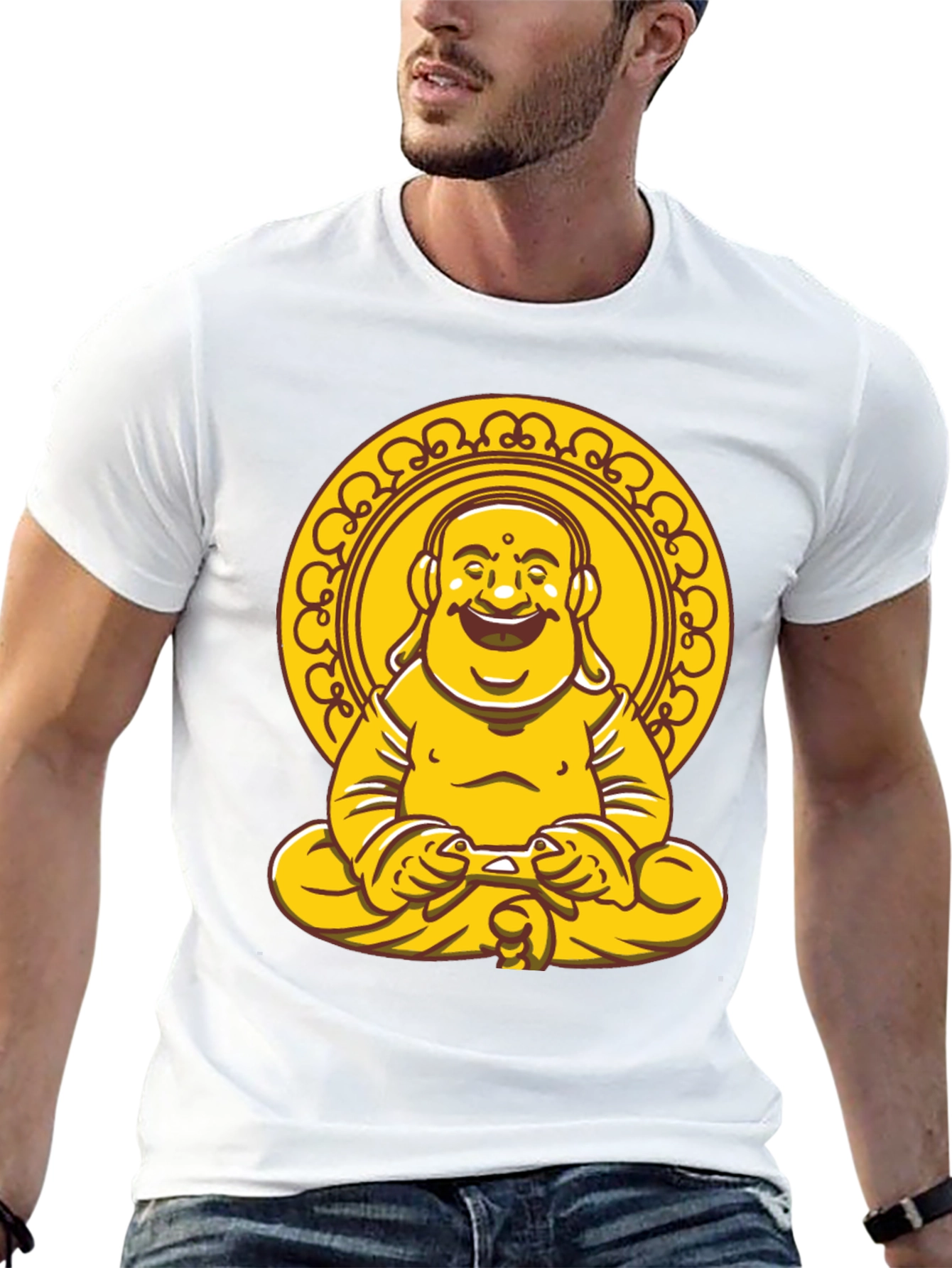 Laughing Buddha Graphic Tee - Black Cotton Blend