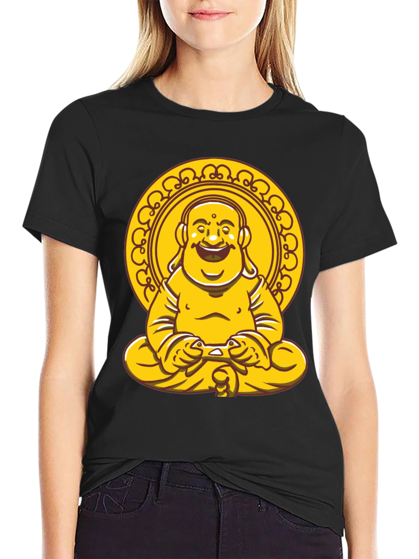 Laughing Buddha Graphic Tee - Black Cotton Blend