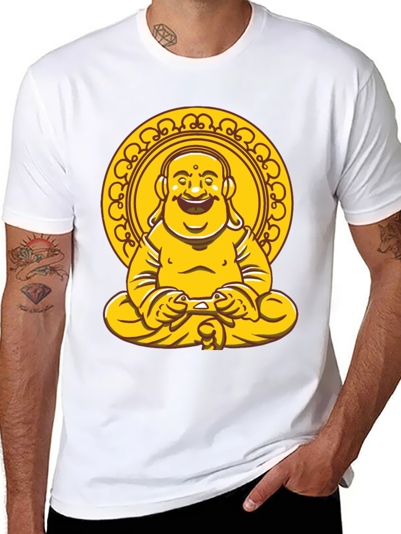 Laughing Buddha Graphic Tee - Black Cotton Blend