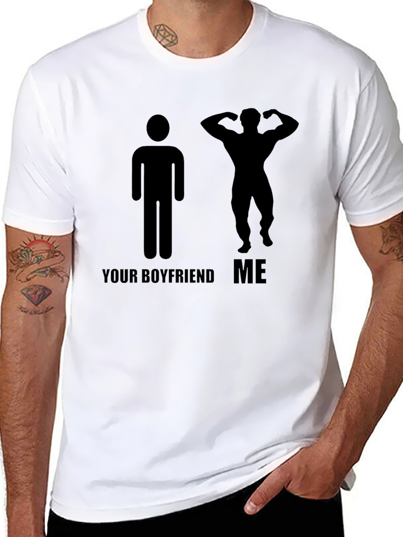 Humorous Black T-Shirt: Your Boyfriend vs. Me