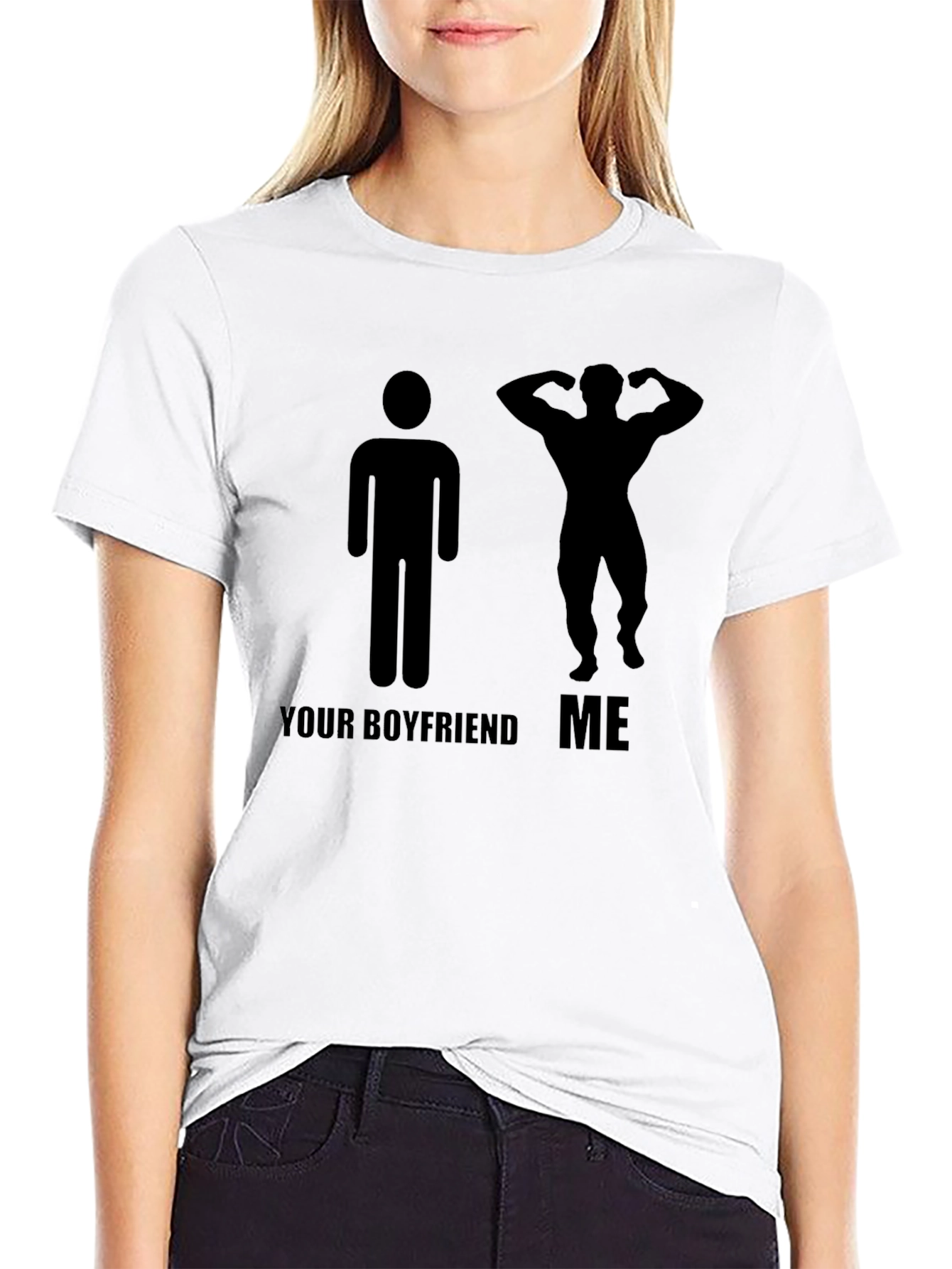 Humorous Black T-Shirt: Your Boyfriend vs. Me