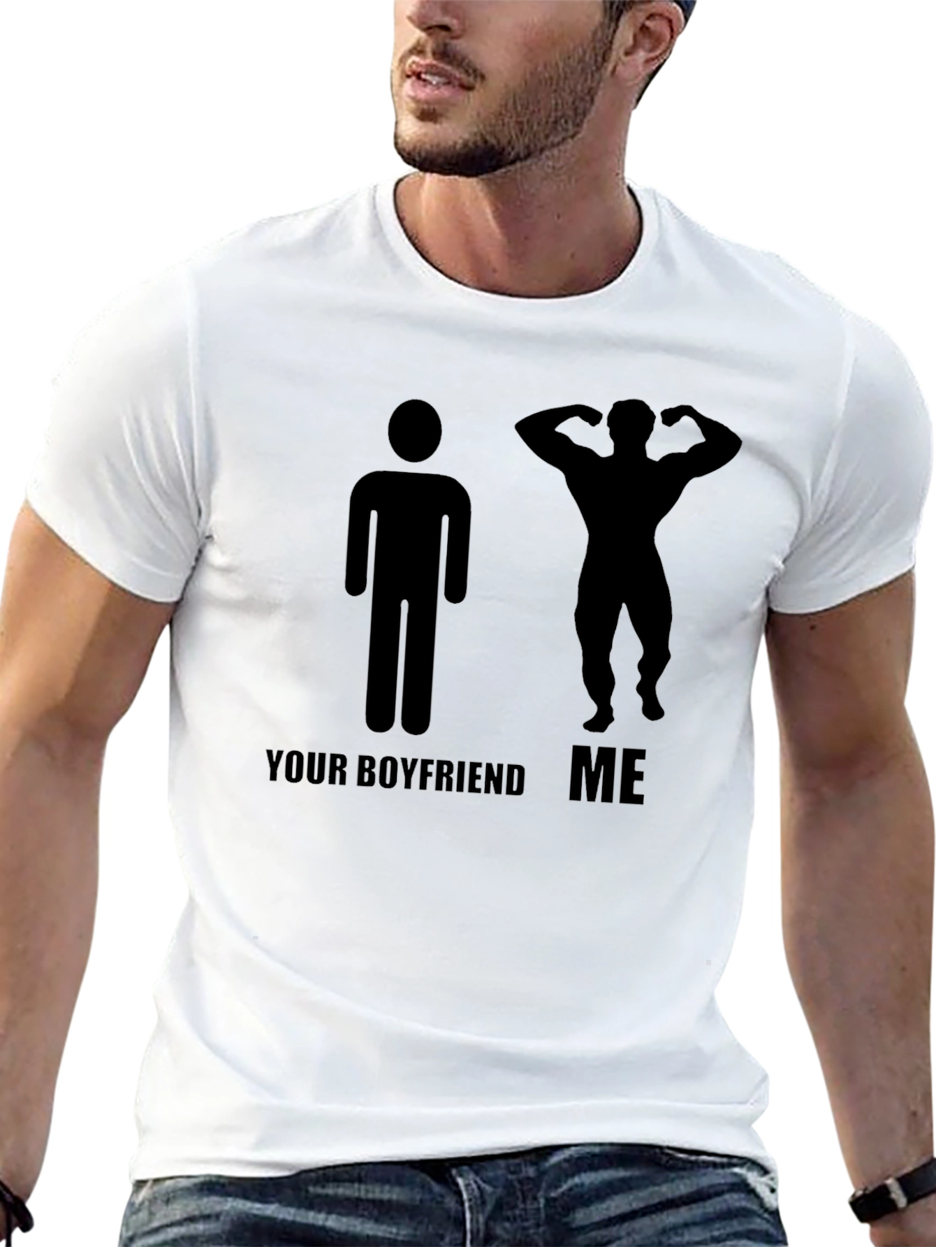 Humorous Black T-Shirt: Your Boyfriend vs. Me