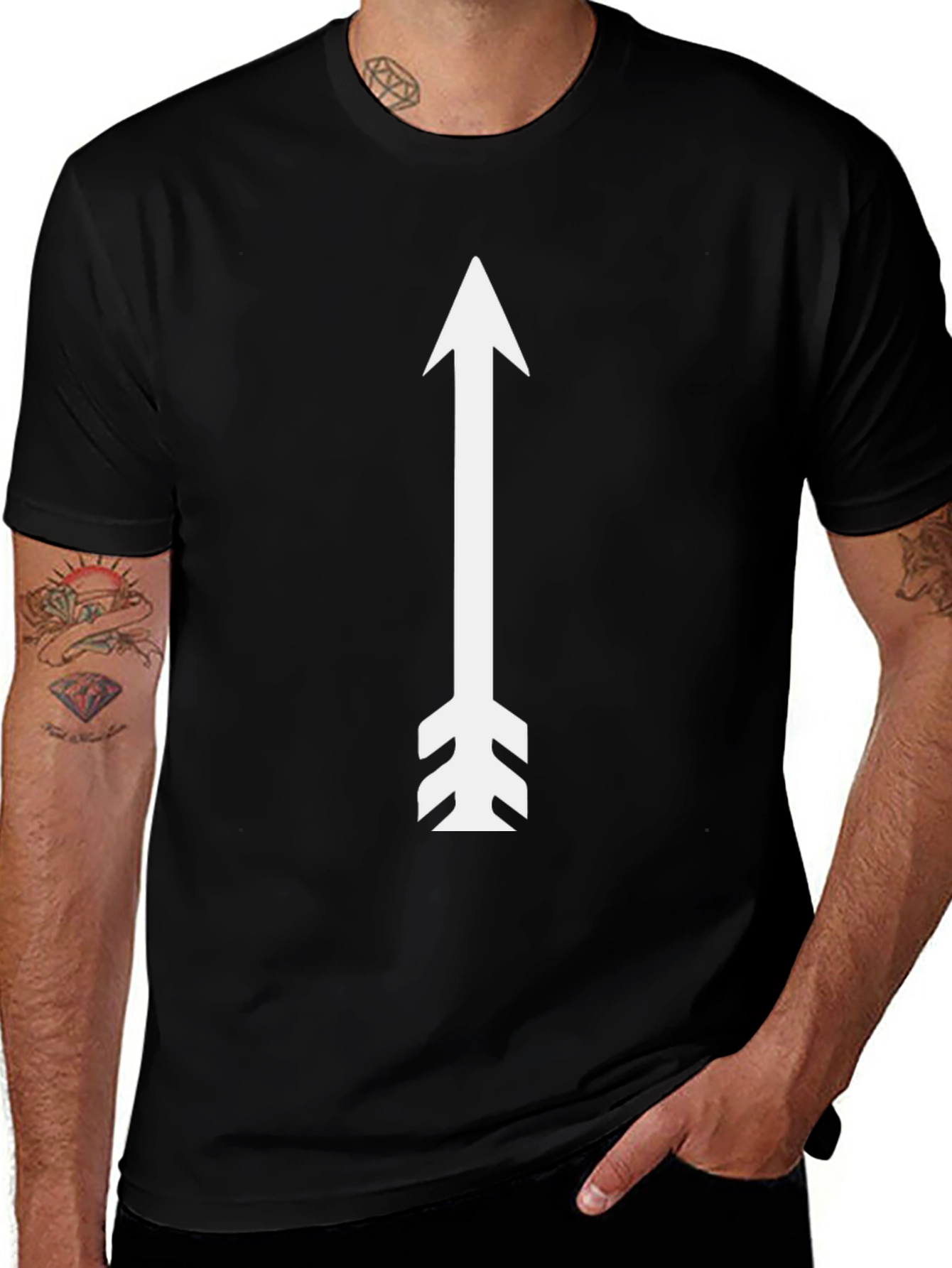 Arrow Graphic Tee - Black Cotton Casual Shirt