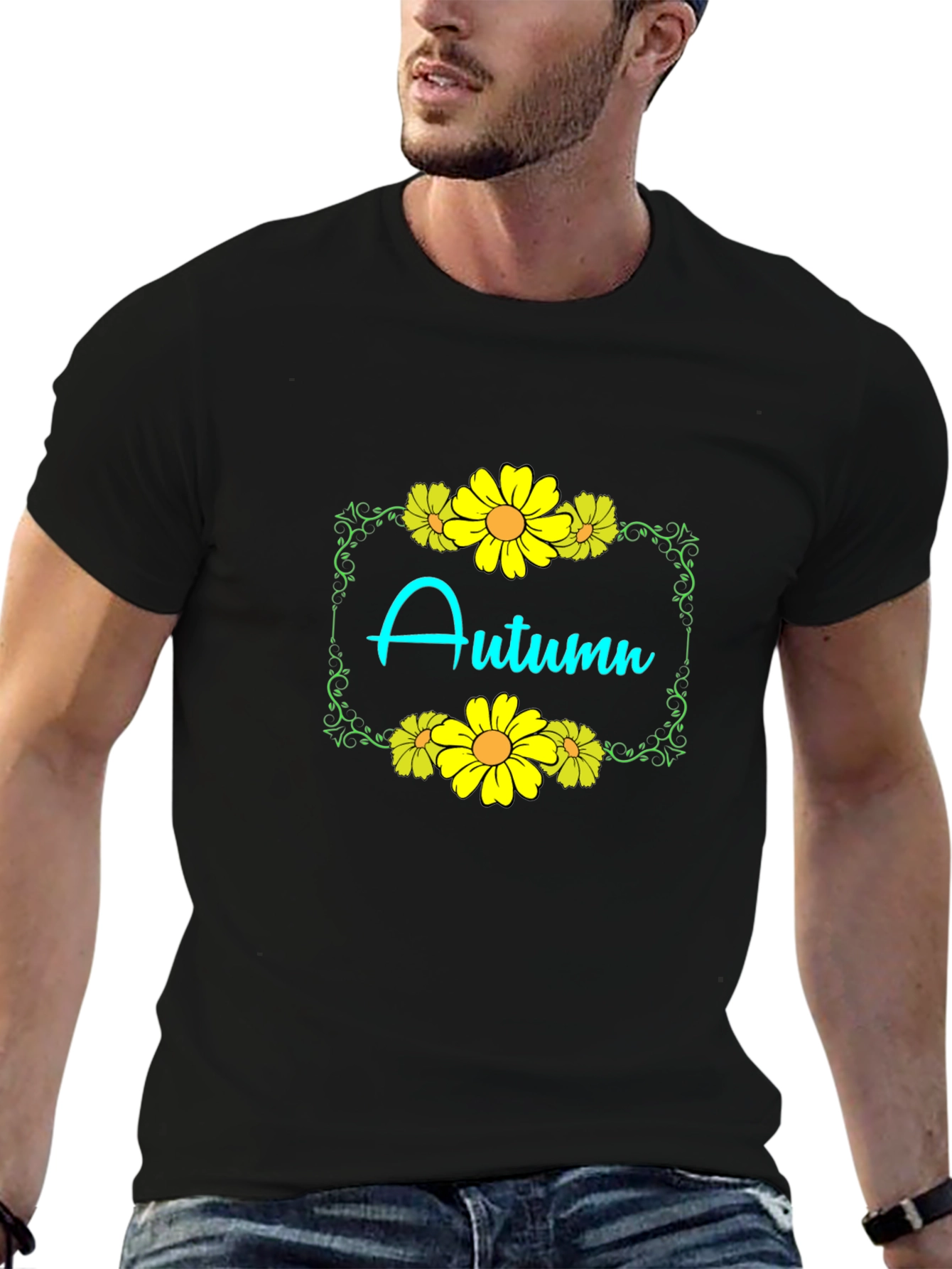 Autumn Floral Graphic Black T-Shirt