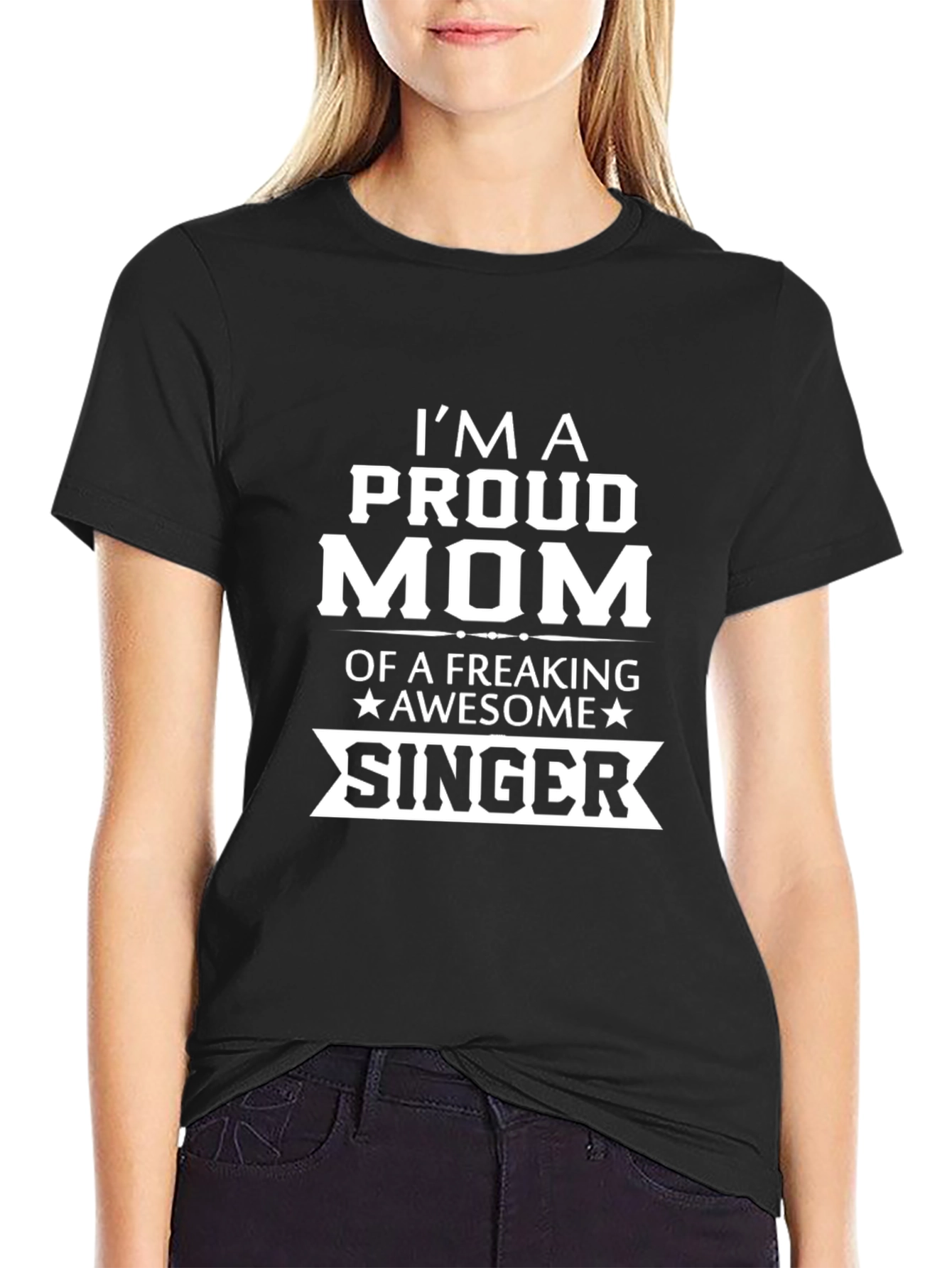 Proud Mom Singer Black Graphic T-Shirt
