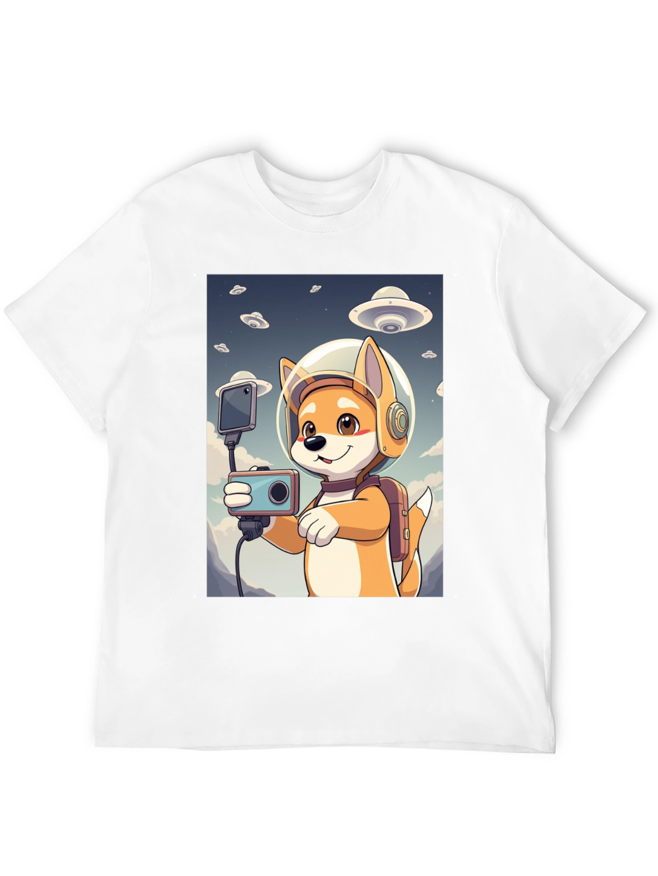 Dog Astronaut Selfie Black T-Shirt