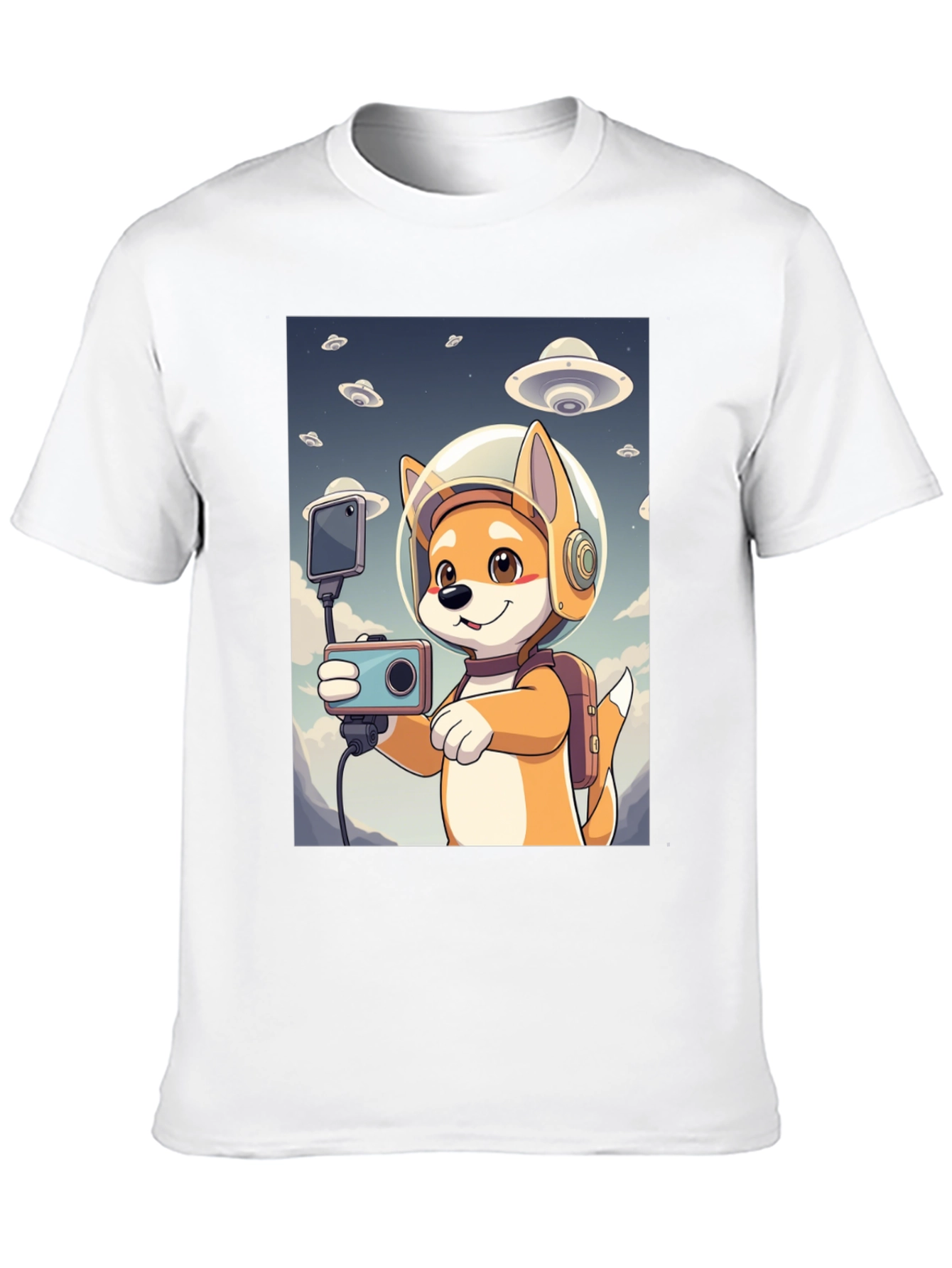 Dog Astronaut Selfie Black T-Shirt