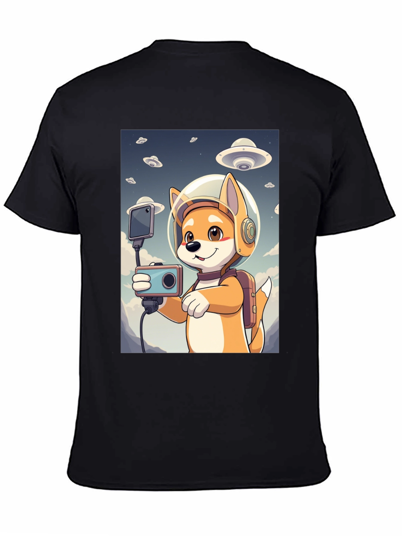 Dog Astronaut Selfie Black T-Shirt