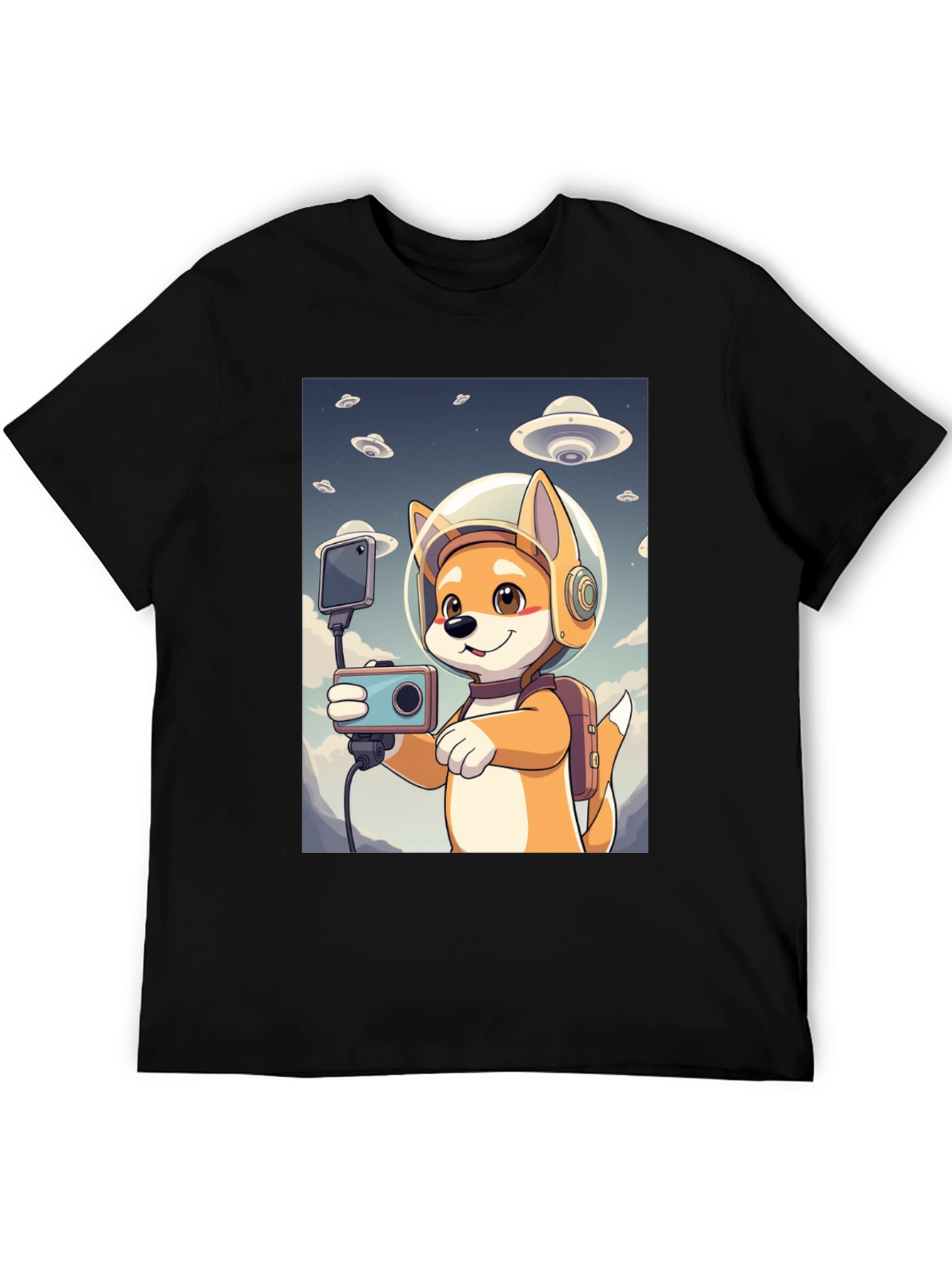 Dog Astronaut Selfie Black T-Shirt