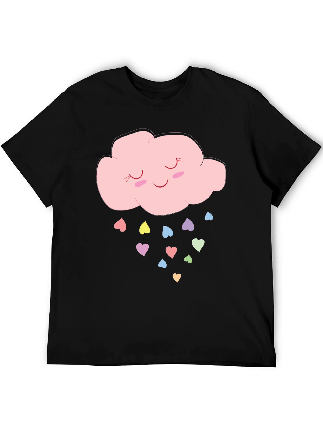 Cute Cloud & Hearts Graphic T-Shirt - Black