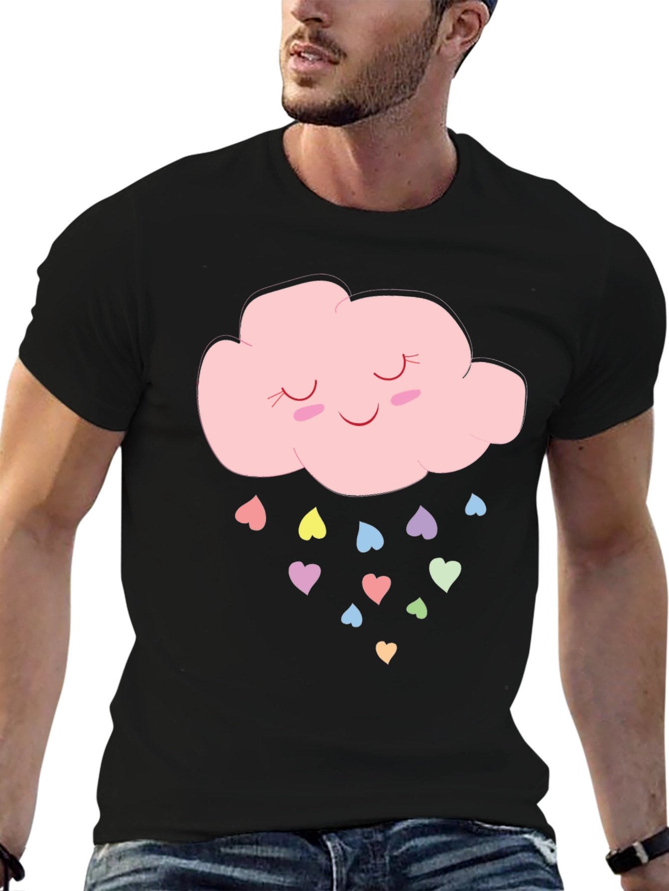 Cute Cloud & Hearts Graphic T-Shirt - Black