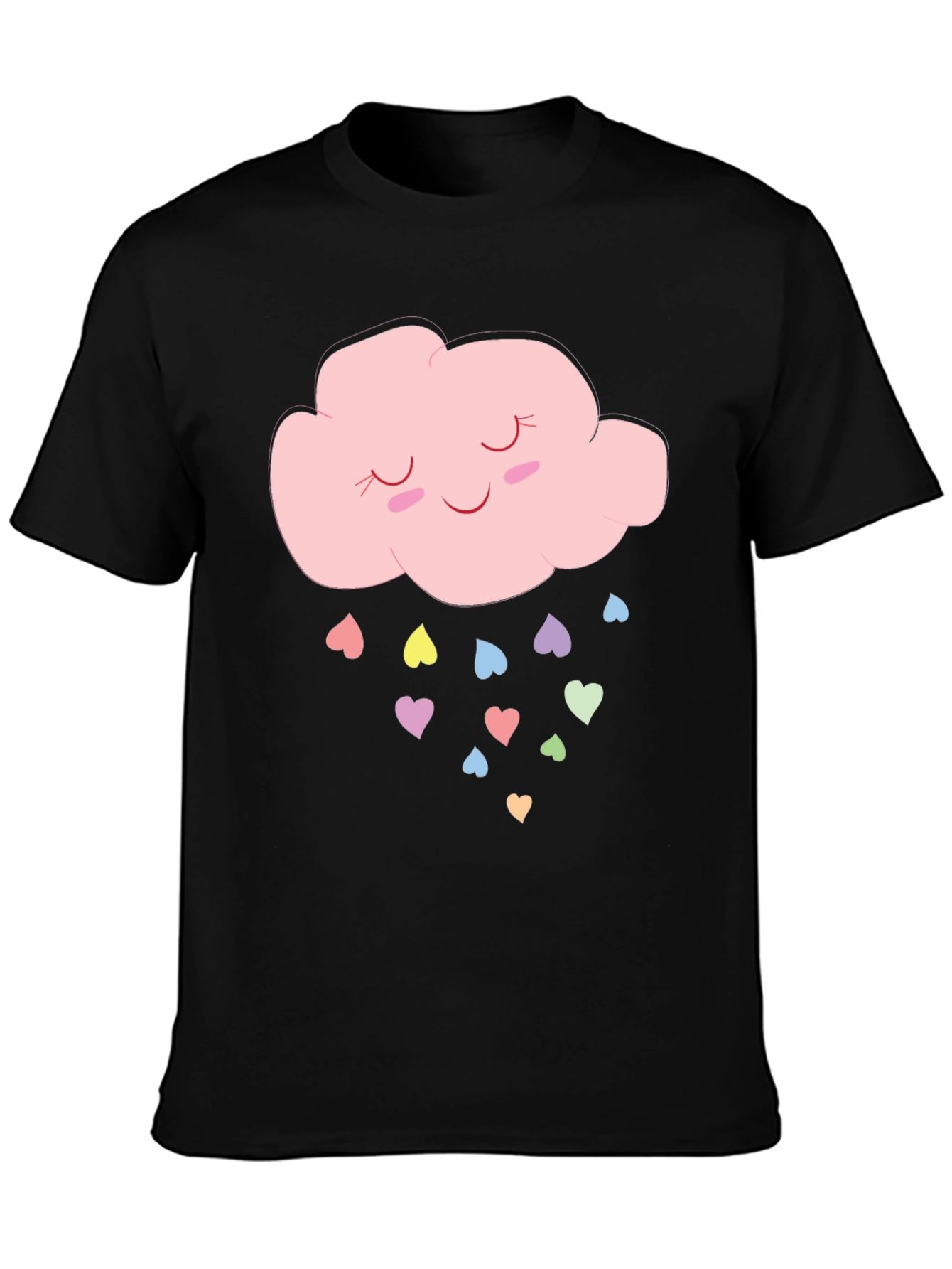 Cute Cloud & Hearts Graphic T-Shirt - Black