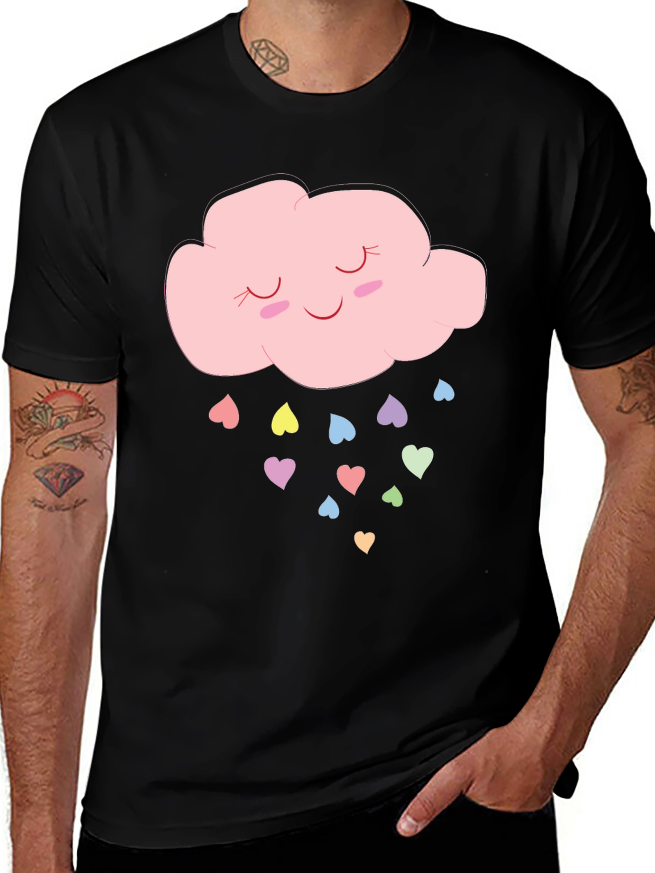 Cute Cloud & Hearts Graphic T-Shirt - Black